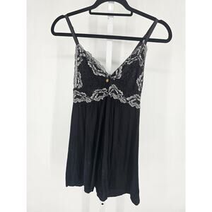 Daisy Fuentes Womens Sz S Nightie Nightgown Black w/ White Lace Trim Sexy